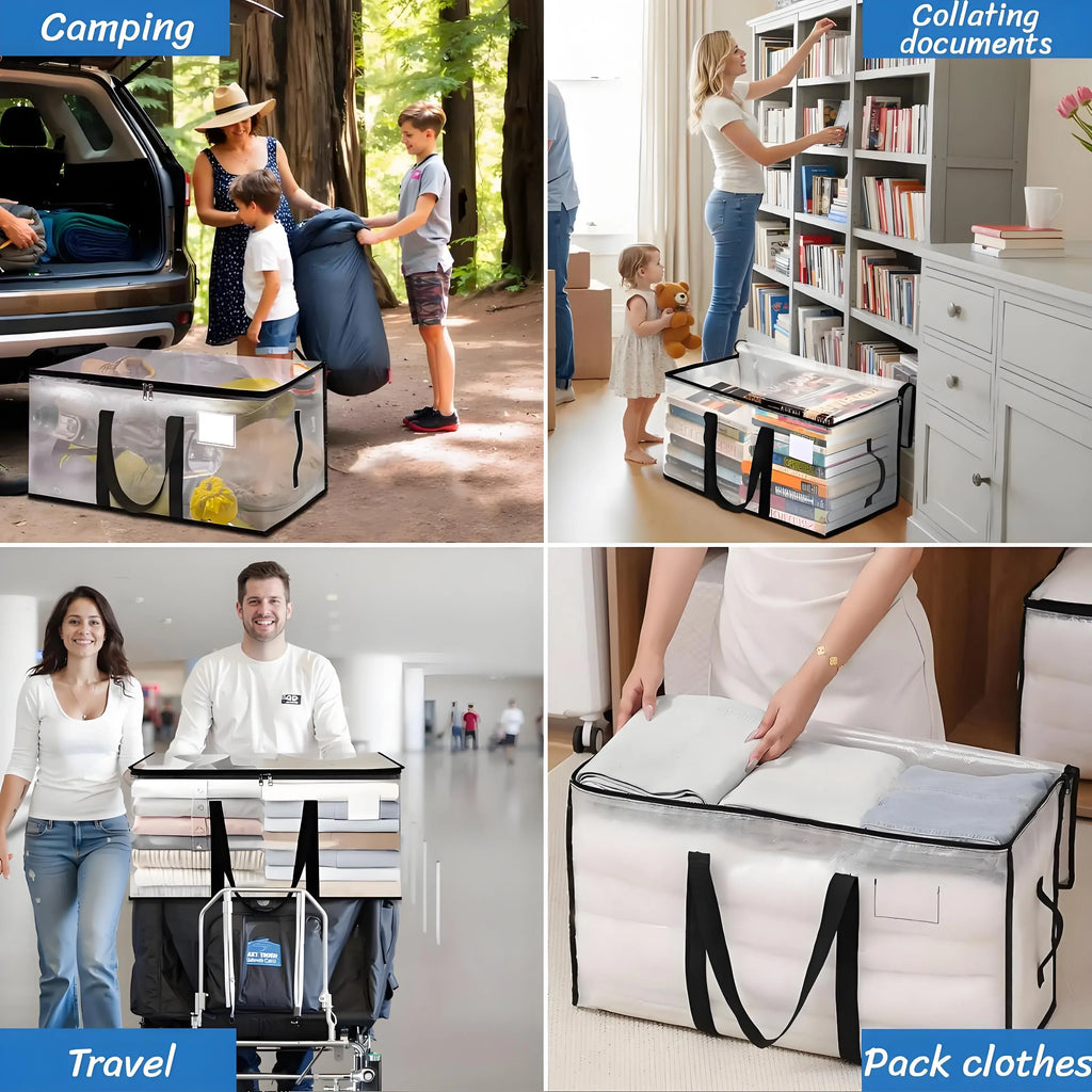 Heavy Duty Storage Bag 88L Waterproof Moving Tote with Handles Translucent Closet Organizer for Comforters Clothes Internal Frame Backpacks 1/2/3/4 Pack Space Saving Bags Fitting