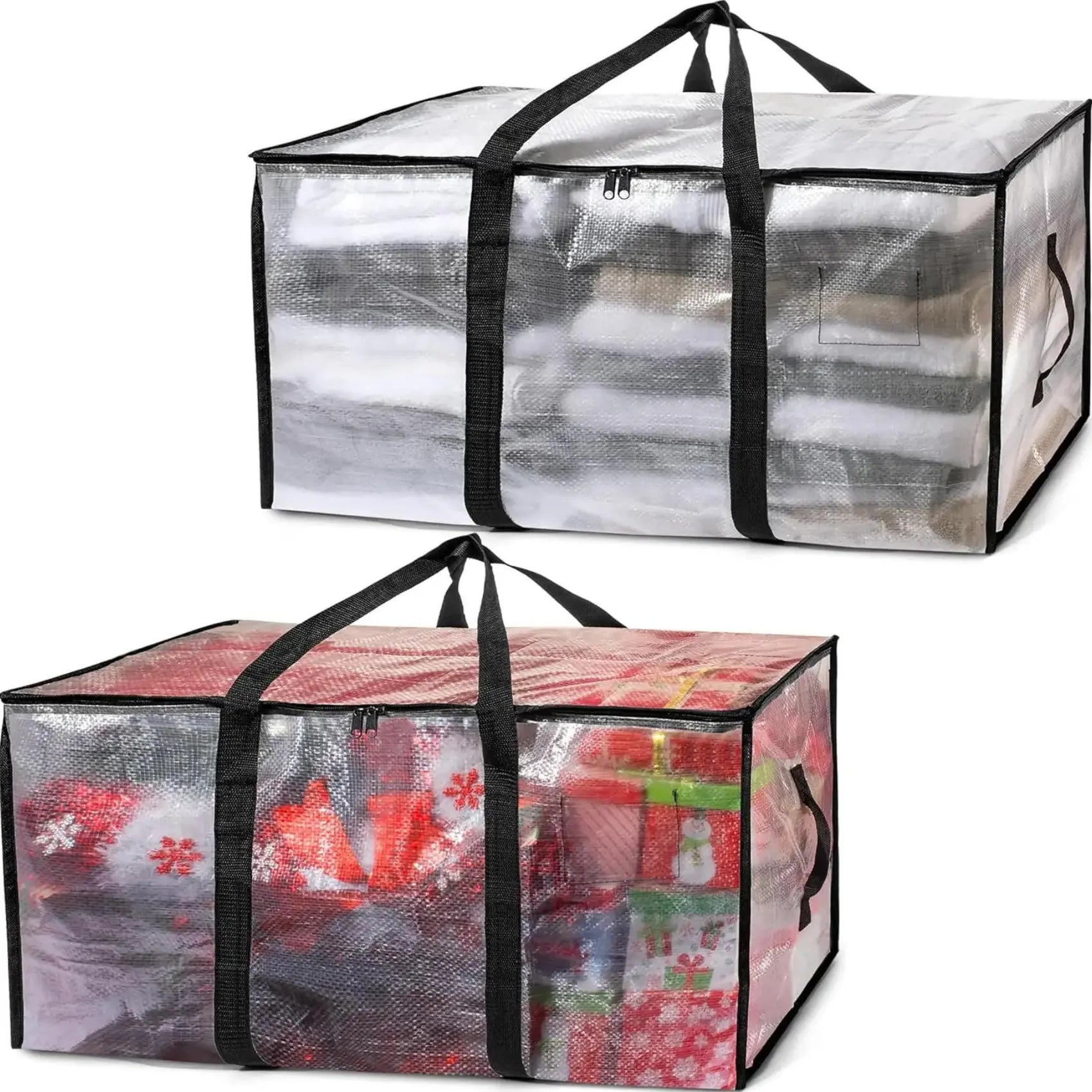 Heavy Duty Storage Bag 88L Waterproof Moving Tote with Handles Translucent Closet Organizer for Comforters Clothes Internal Frame Backpacks 1/2/3/4 Pack Space Saving Bags Fitting