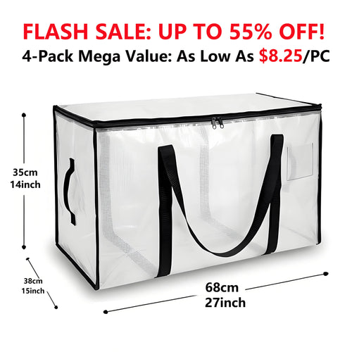 Heavy Duty Storage Bag 88L Waterproof Moving Tote with Handles Translucent Closet Organizer for Comforters Clothes Internal Frame Backpacks 1/2/3/4 Pack Space Saving Bags Fitting