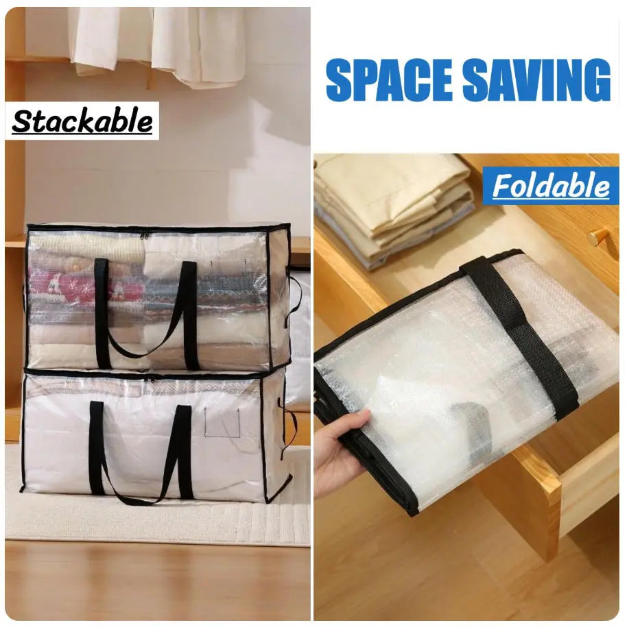 Heavy Duty Storage Bag 88L Waterproof Moving Tote with Handles Translucent Closet Organizer for Comforters Clothes Internal Frame Backpacks 1/2/3/4 Pack Space Saving Bags Fitting