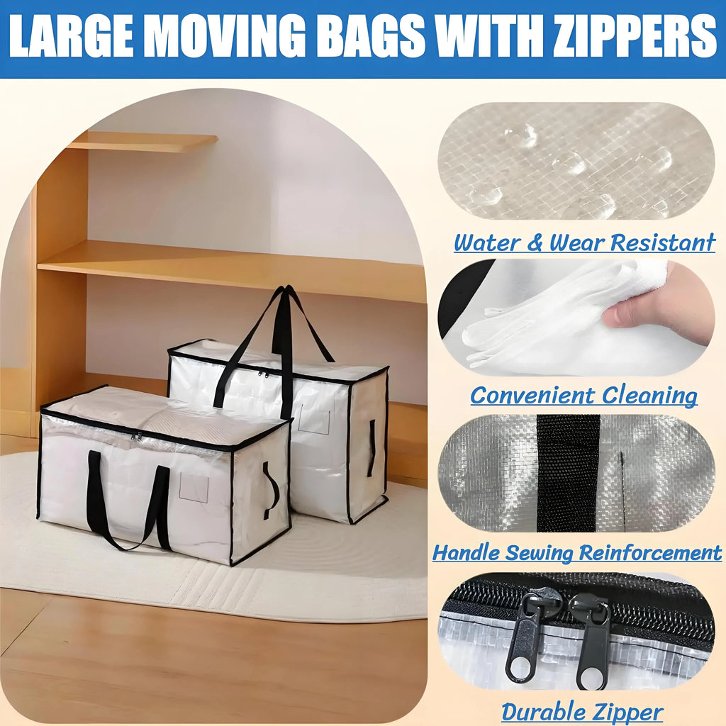 Heavy Duty Storage Bag 88L Waterproof Moving Tote with Handles Translucent Closet Organizer for Comforters Clothes Internal Frame Backpacks 1/2/3/4 Pack Space Saving Bags Fitting