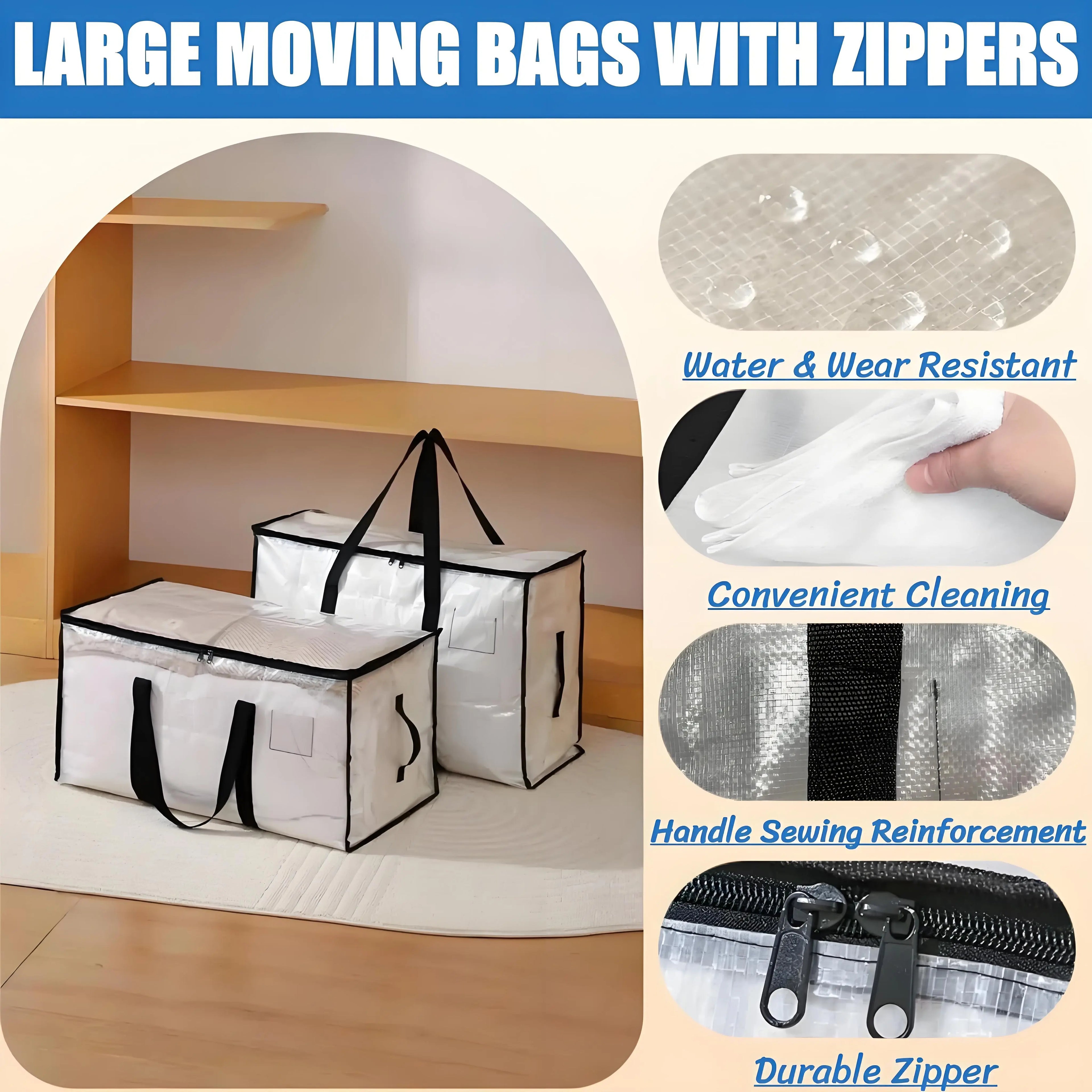 Heavy Duty Storage Bag 88L Waterproof Moving Tote with Handles Translucent Closet Organizer for Comforters Clothes Internal Frame Backpacks 1/2/3/4 Pack Space Saving Bags Fitting